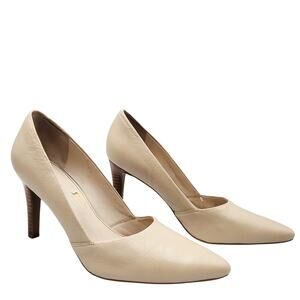 Franco Sarto Amara Cream Leather Pointed Toe Stacked Heel Pumps Women's Size 8